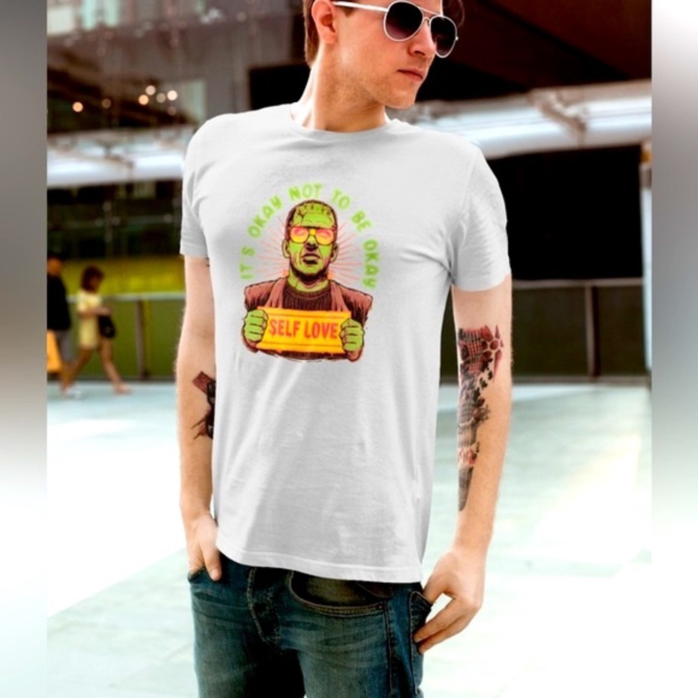 Frankenstein Monster Cool Halloween Self Love Men’s Heather Gray Tee NWT